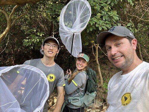 Team leaders of the Danaid Butterfly Research Hong Kong: (from left to right) Yuet Fung Ling, Emily Jones, and Timothy Bonebrake. Photo courtesy: Timothy Bonebrake.
